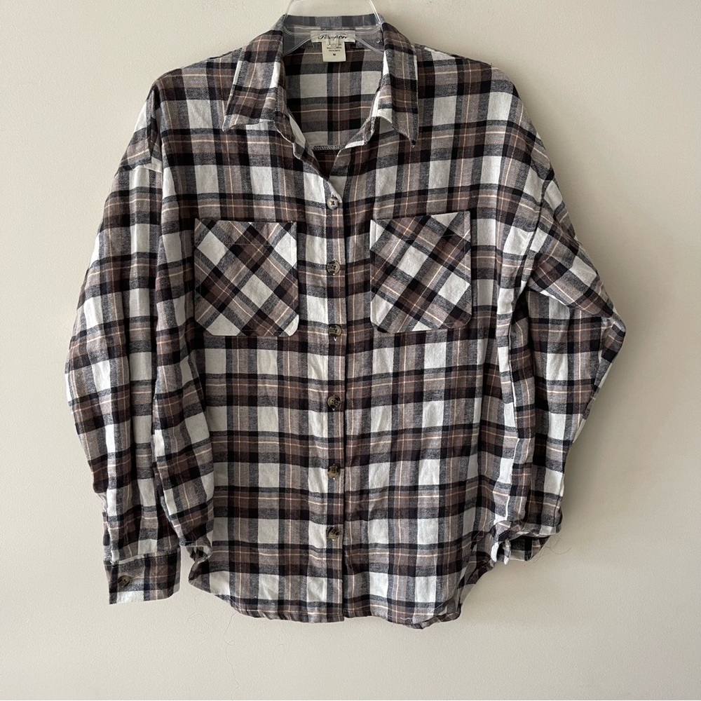 Plaid Button-Front Multicolor Oversized Flannel S… - image 1